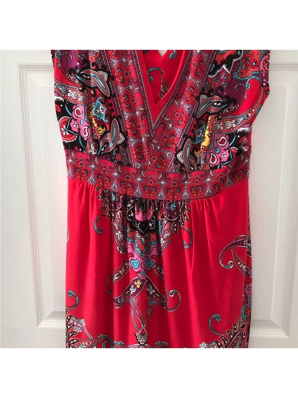 XL Kiara Tunic Dress Red Paisley Midi Red Boho Chic Paisley Vacation Summer